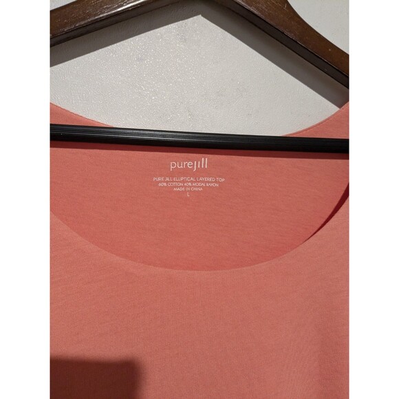 J. Jill Pure Jill Peach Elliptical Layered Top Scoop Neck  L Cotton Modal 3/4 Sl - Picture 3 of 3